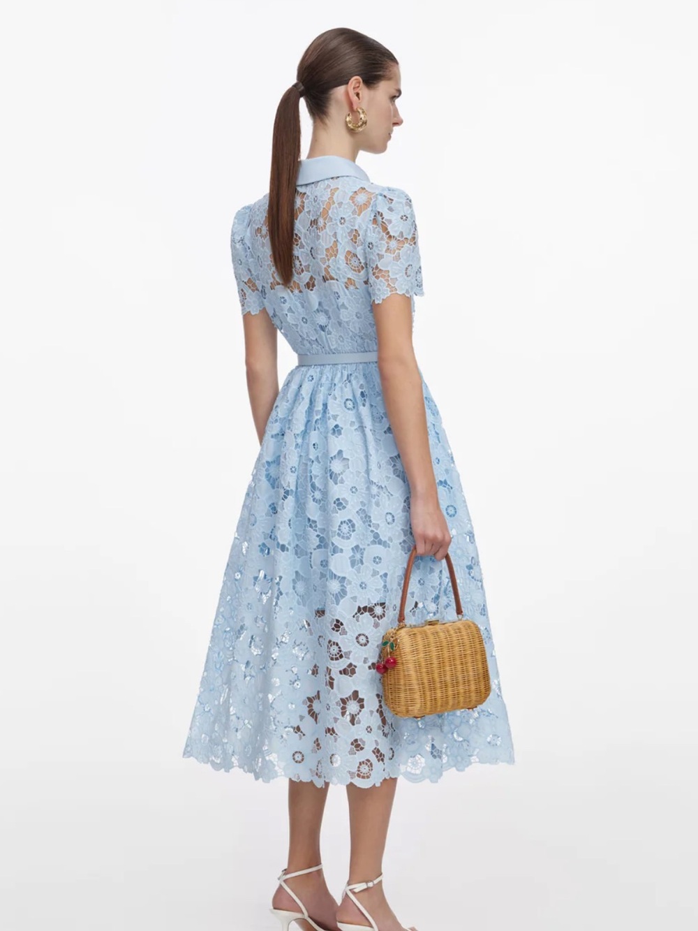 Self- Portrait Blue Lace Midi Dress- Size 4 - Picture 2 of 10